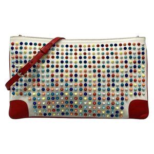 Auth CHRISTIAN LOUBOUTIN Loubiposh White Red Leather Shoulder Bag